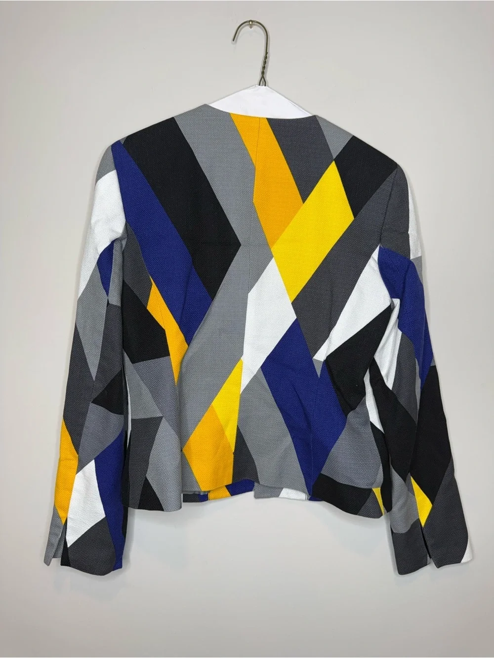 Anne Klein Geometric Print Women’s Jacket in Yellow, Blue & Gray